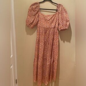 Spring, summer, long breezy dress, flowery spring colors